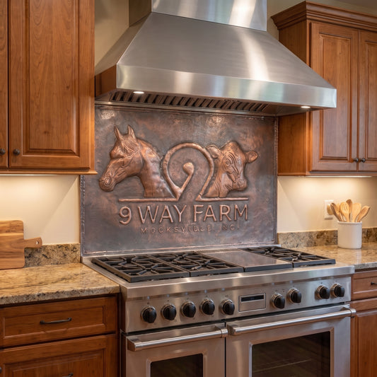 Personalized Copper Kitchen Backsplash with Family Farm Logo, Livestock & Custom Name