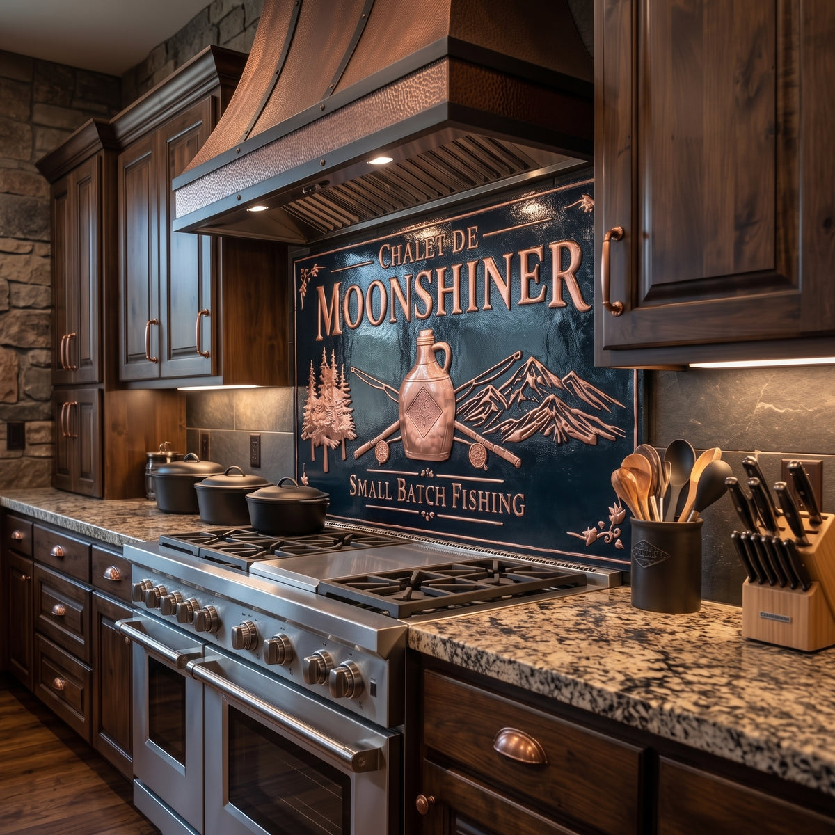 Mountain Lodge Fishing Retreat Copper Kitchen Backsplash