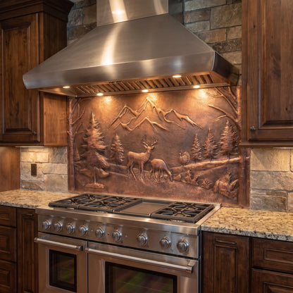 Mountain Pines & Deer Copper Backsplash — Brown Copper