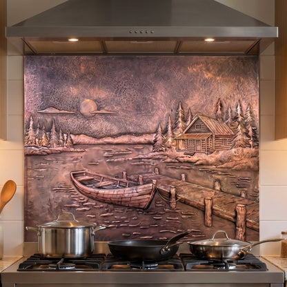 Lake House Style Copper Kitchen Backsplash -Brown Patina-