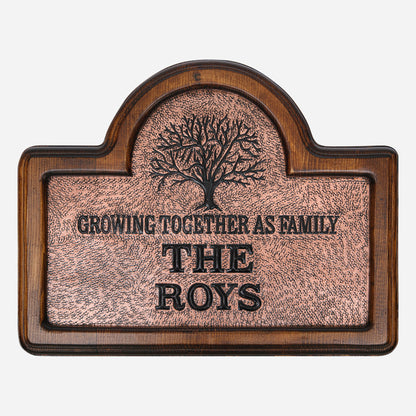 Wooden Frame Copper Family Sign (Growing Together As Family) - Natuross