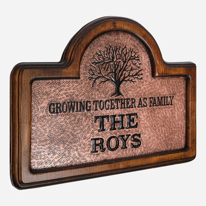 Wooden Frame Copper Family Sign (Growing Together As Family) - Natuross