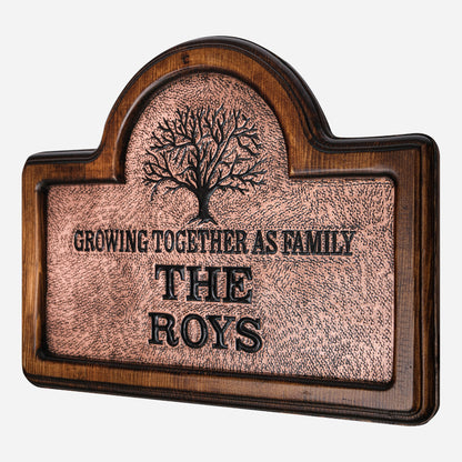 Wooden Frame Copper Family Sign (Growing Together As Family) - Natuross