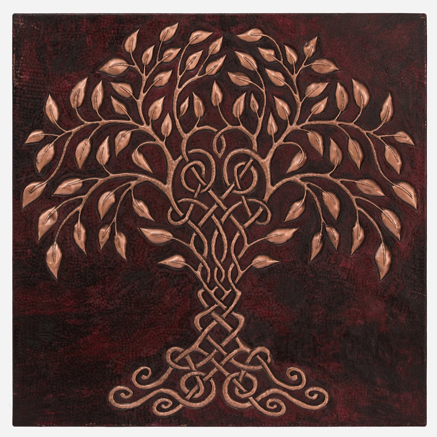 Copper Celtic Tree of Life Handmade Art Tile 23.7"x23.7" Lava Red