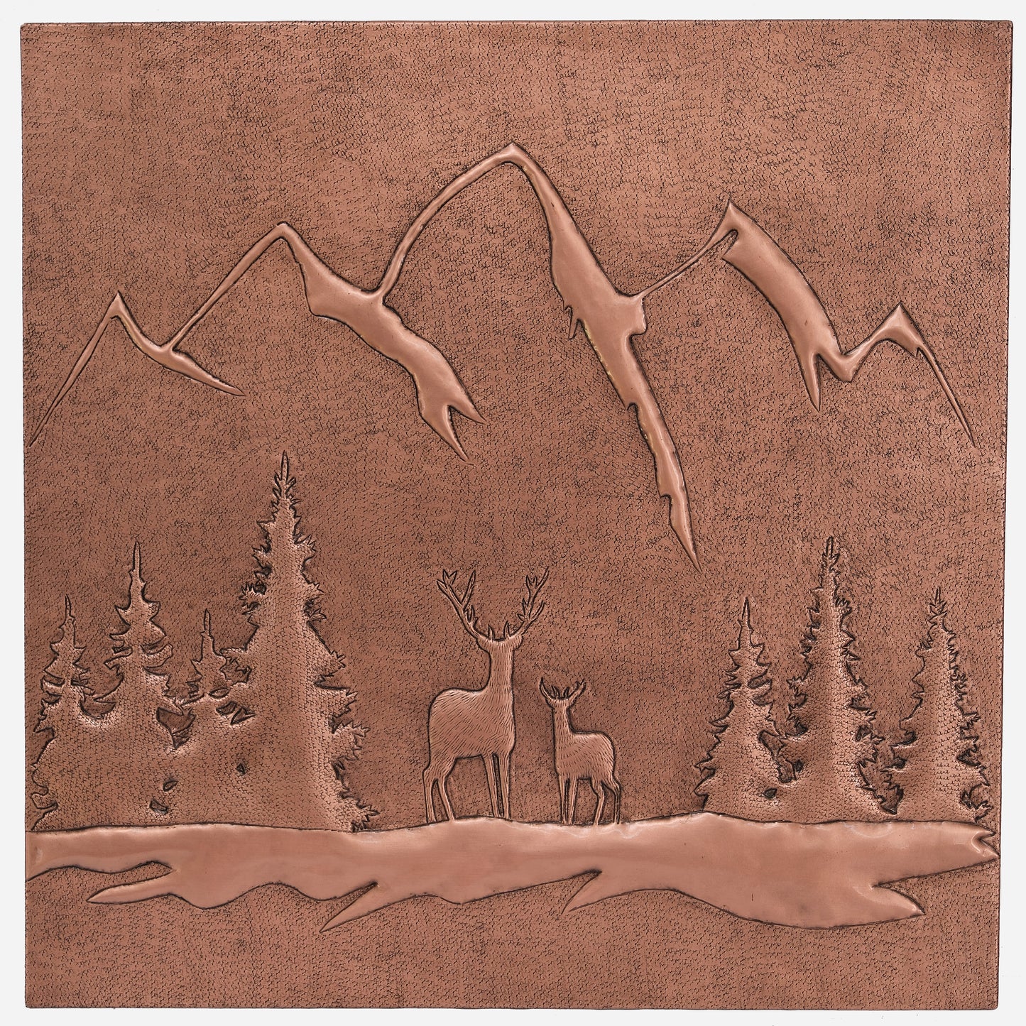 Copper Deer Scene Handmade Art Tile 23.7"x23.7"