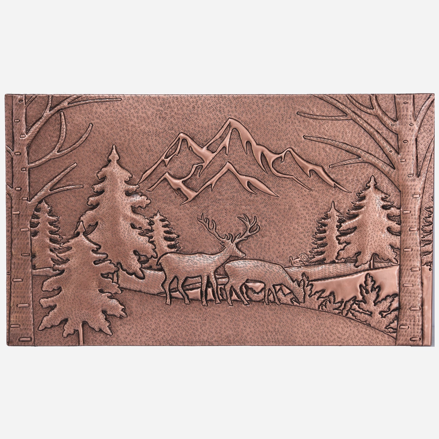 Copper Deer Family and Mountain Scene Art Tile 17.9"x29.8"