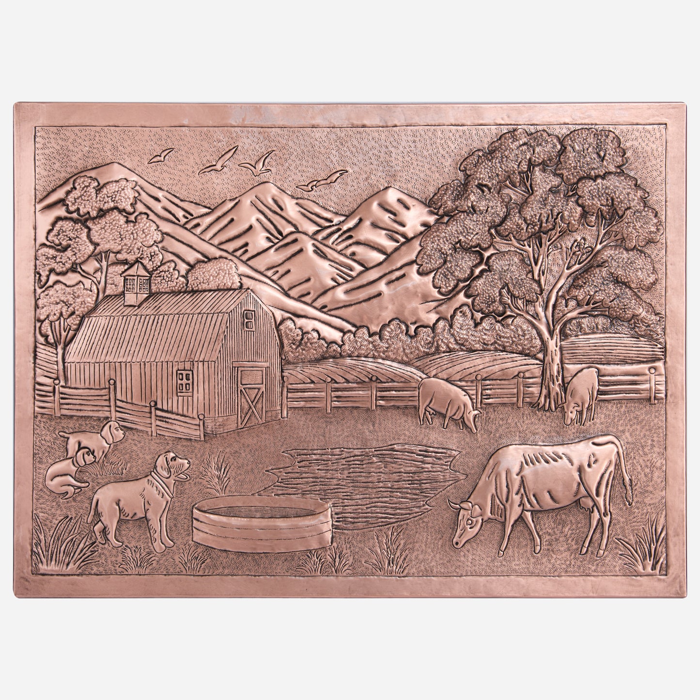 Copper Farmhouse Scene Handmade Art Tile 22.1"x30"