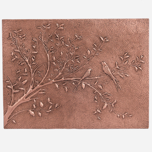 Copper Birds on a Tree Branch Handmade Art Tile 17.8"x23.6"