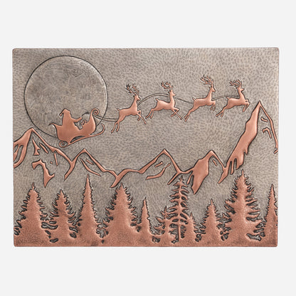 Copper Santa Claus and Reindeer Scene Handmade Art Tile 17.7"x23.6" - Natuross