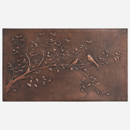 Copper Birds on Tree Branches With Ornamental Border Art Tile 16.9"x30" Brown - Natuross