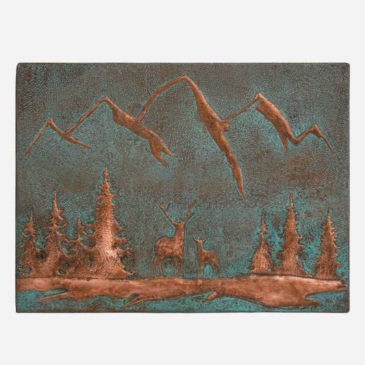 Copper Deer Scene Kitchen Art Tile 11.8"x15.7" Green