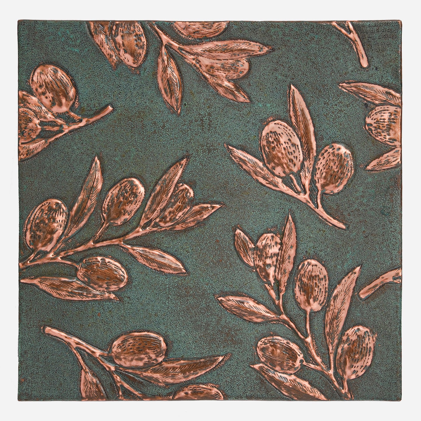 Copper Olive Branches Kitchen Wall Decor 12"x12" Green