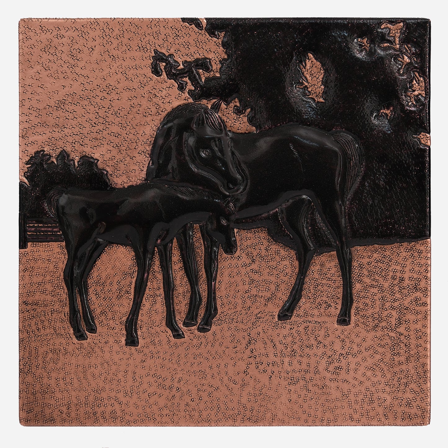 Copper Mare and Foal Kitchen Tile 11.8"x11.8" Copper&Black