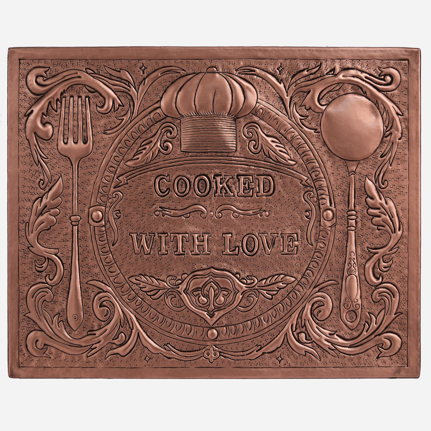 Copper "Cooked with Love" Kitchen Backsplash 11.8"x15.7"