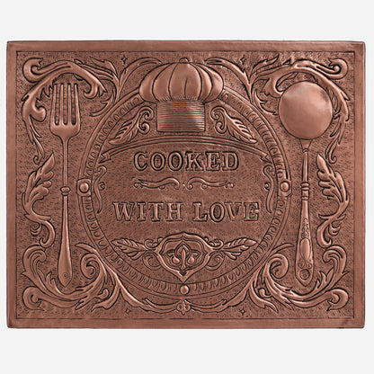 Copper "Cooked with Love" Kitchen Backsplash 11.8"x15.7" - Natuross