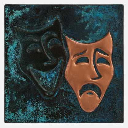 Copper Comedy Tragedy Masks Wall Art 15.7"x15.7" Blue - Natuross