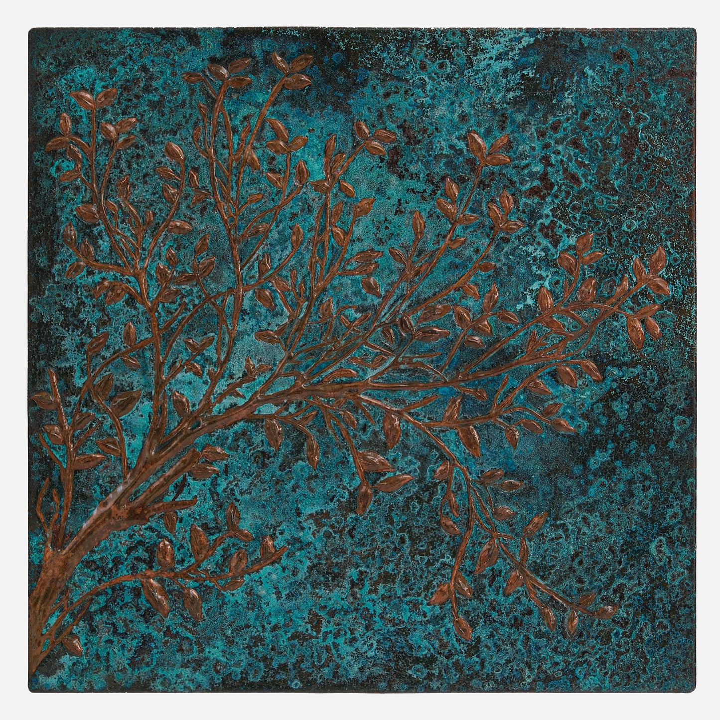 Copper Tree Branches Kitchen Backsplash 15.7"x15.7" Blue