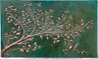 Green Verdigris Copper Tree Branches Backsplash