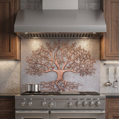 Tree With Roots Copper Backsplash — Silver–Copper