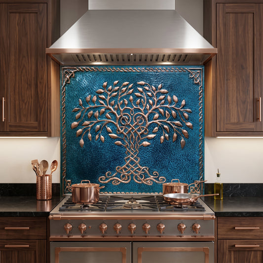 Tree of Life Copper Backsplash — Blue Copper
