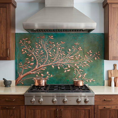 Green Copper Tree Branches Backsplash