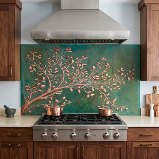 Green Copper Tree Branches Backsplash