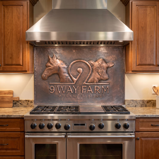 Personalized Copper Kitchen Backsplash with Family Farm Logo, Livestock & Custom Name