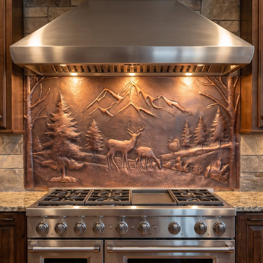 Mountain Pines & Deer Copper Backsplash — Brown Copper
