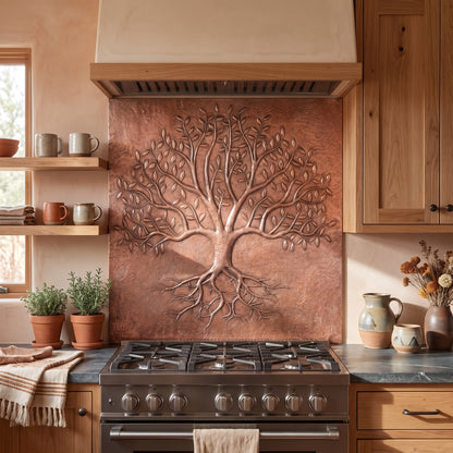 Tree with Roots Copper Backsplash — Natural Copper
