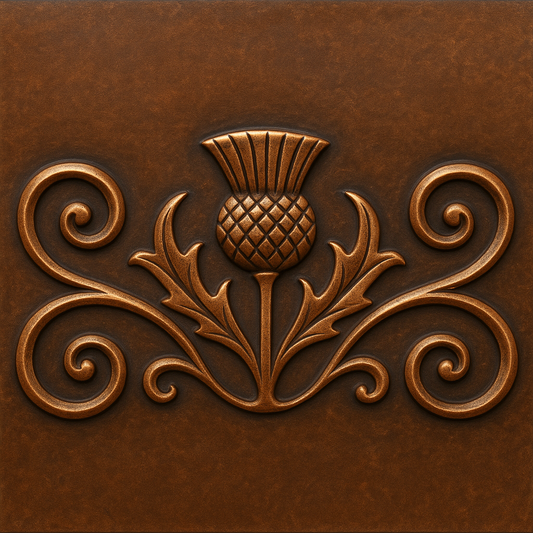 Thistle & Scroll Harmony Copper Panel — Handmade Embossed Decorative Wall & Backsplash Art