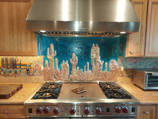 Desert Horizon Copper Backsplash — Blue Copper