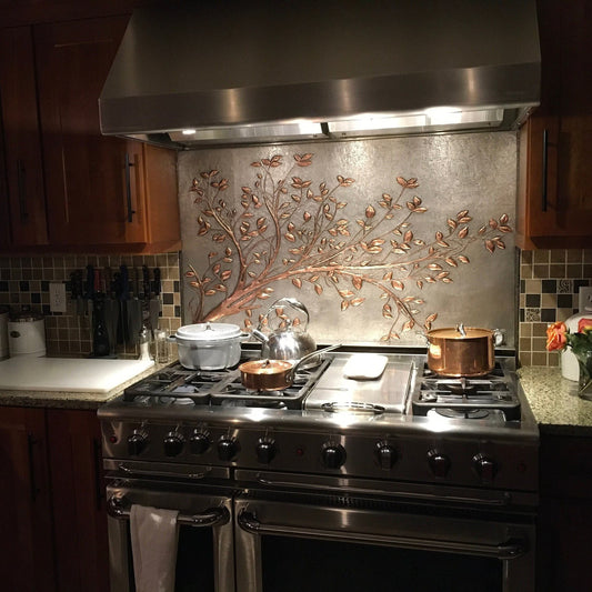 Rustic Kitchen Backsplash Tile – Copper Tree Branches – Gray & Copper - Natuross