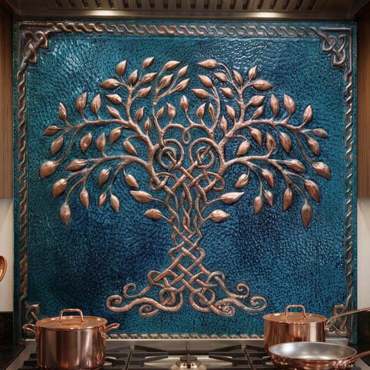 Tree of Life Copper Backsplash — Blue Copper