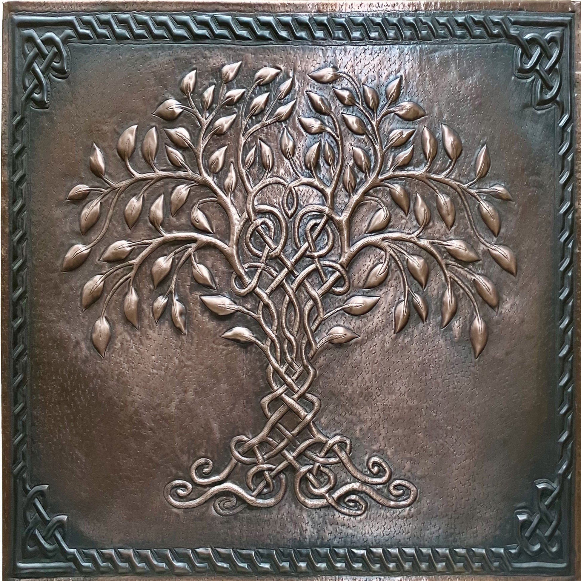 Tree of Life Copper Kitchen Backsplash in Brown Patina