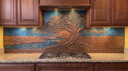 Tree of Life at Dawn Copper Kitchen Backsplash — Revelation 22:14