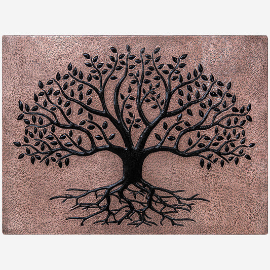 Tree with Roots Kitchen Backsplash Tile - 12"x16" Copper&Black