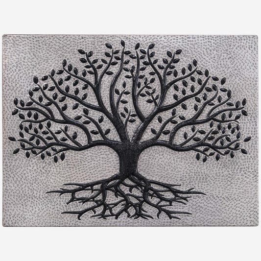 Tree with Roots Kitchen Backsplash Tile - 12"x16" Gray&Black