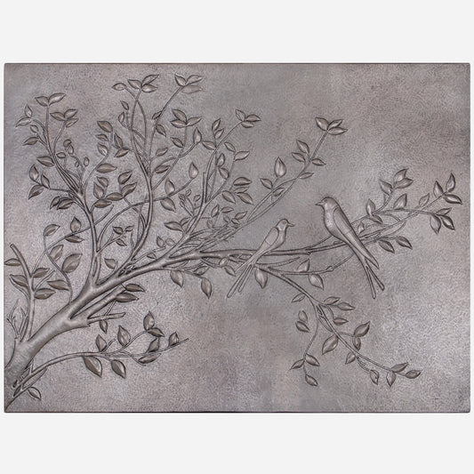 Two Birds on a Branch Metal Backsplash Tile - 36"x48" Gray