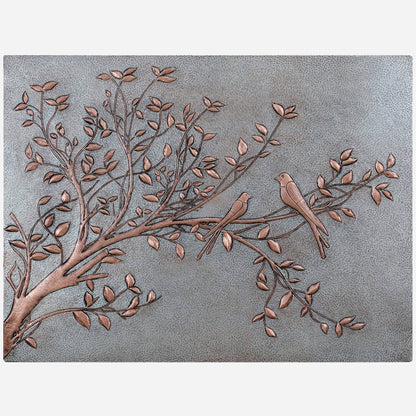 Two Birds on a Branch Metal Backsplash Tile - 36"x48" Gray&Copper - Natuross