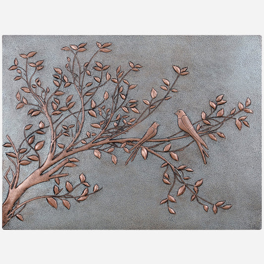 Two Birds on a Branch Metal Backsplash Tile - 36"x48" Gray&Copper