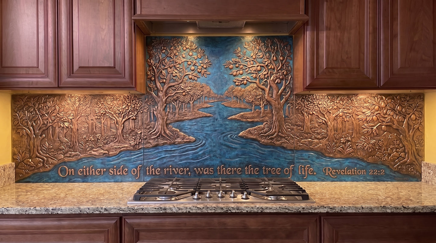 Two Banks of the River of Life Copper Kitchen Backsplash — Revelation 22:2