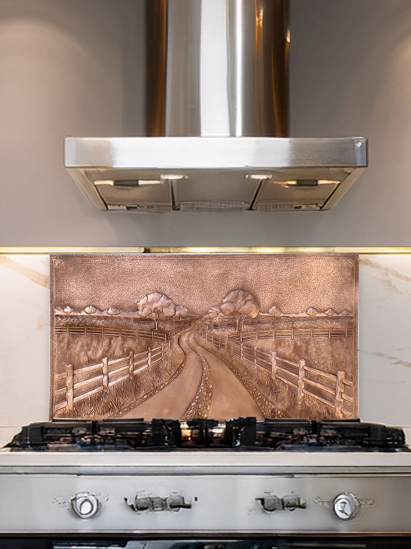 Country Road with Fence Copper Panel