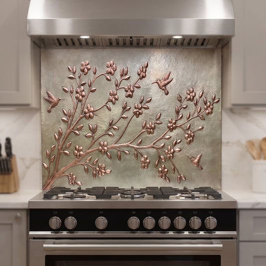 Tree Branch with Hummingbirds Copper Backsplash