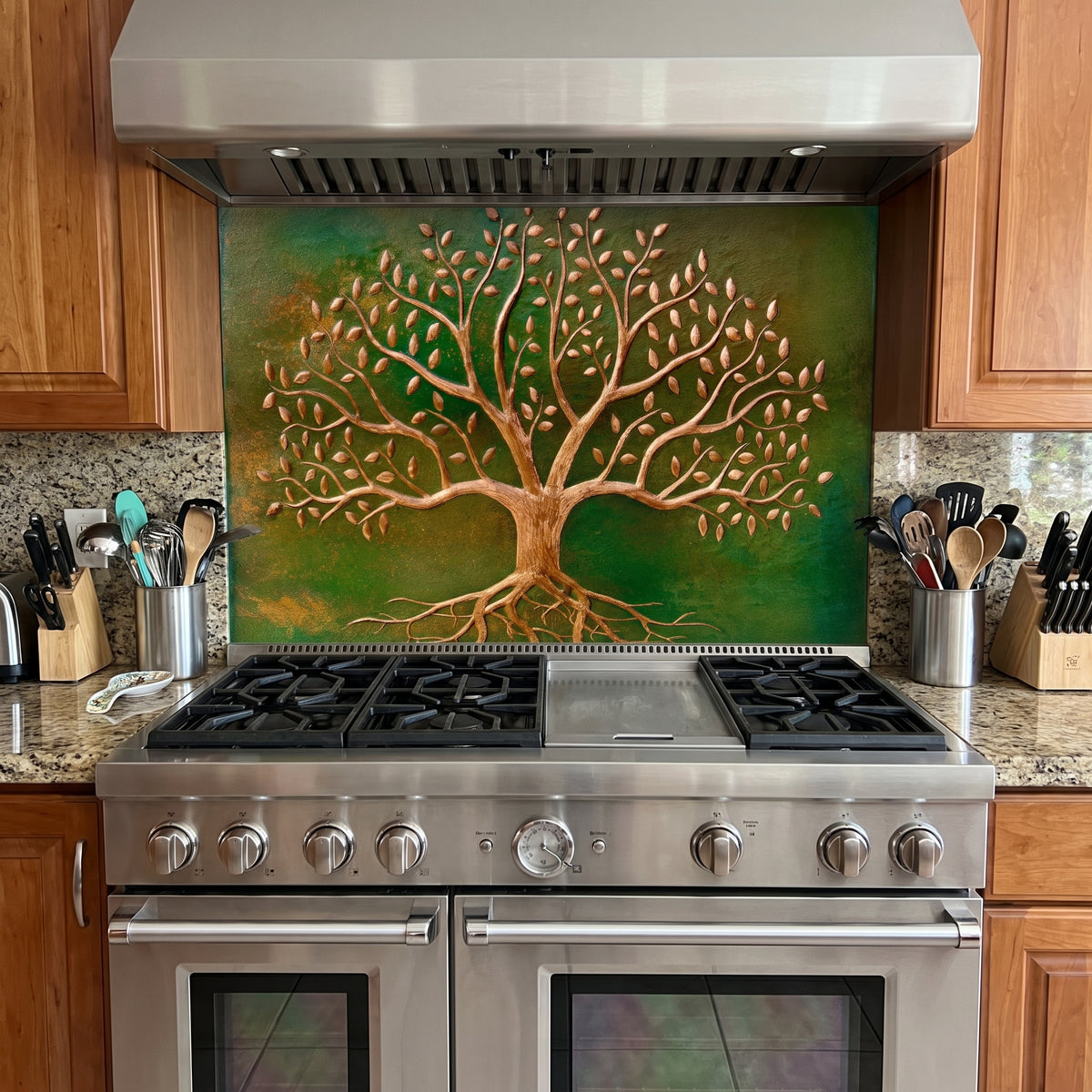 Tree with Roots Copper Backsplash — Green Copper