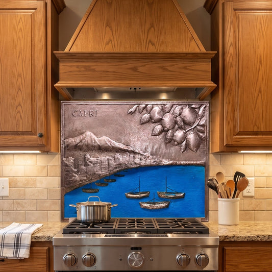 Capri Coast Copper Stove Backsplash