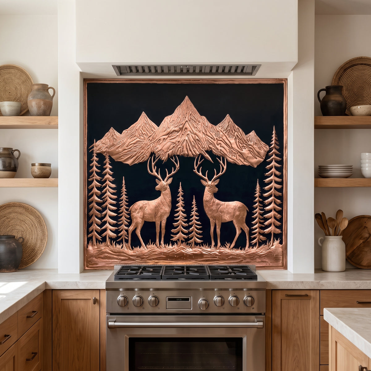 Two Bucks in the Mountains Copper Kitchen Backsplash