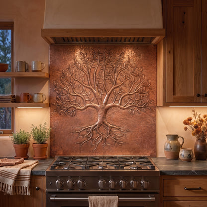 Tree with Roots Copper Backsplash — Natural Copper