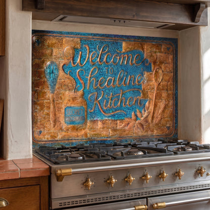 Personalized Kitchen Sign Copper Backsplash
