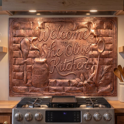 Personalized Kitchen Sign Copper Backsplash