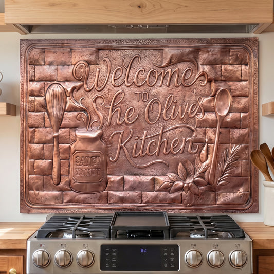Personalized Kitchen Sign Copper Backsplash